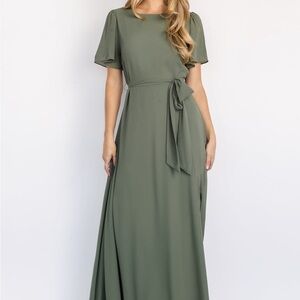 Naomi Dark Sage Green Chiffon Maxi Dress Large